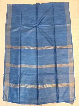 Navy Blue Single Dye Pure Ghicha Tussar Silk Saree with Golden Zari Par