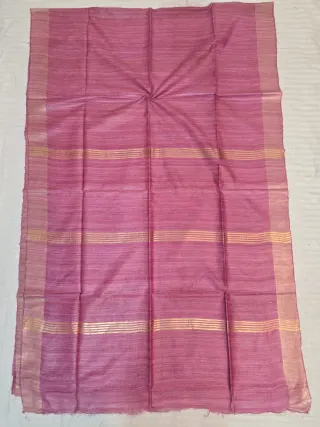 Baby Pink Single Dye Pure Ghicha Tussar Silk Saree with Golden Zari Par