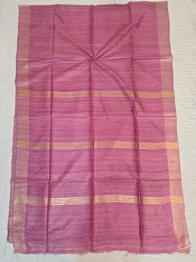 Baby Pink Single Dye Pure Ghicha Tussar Silk Saree with Golden Zari Par