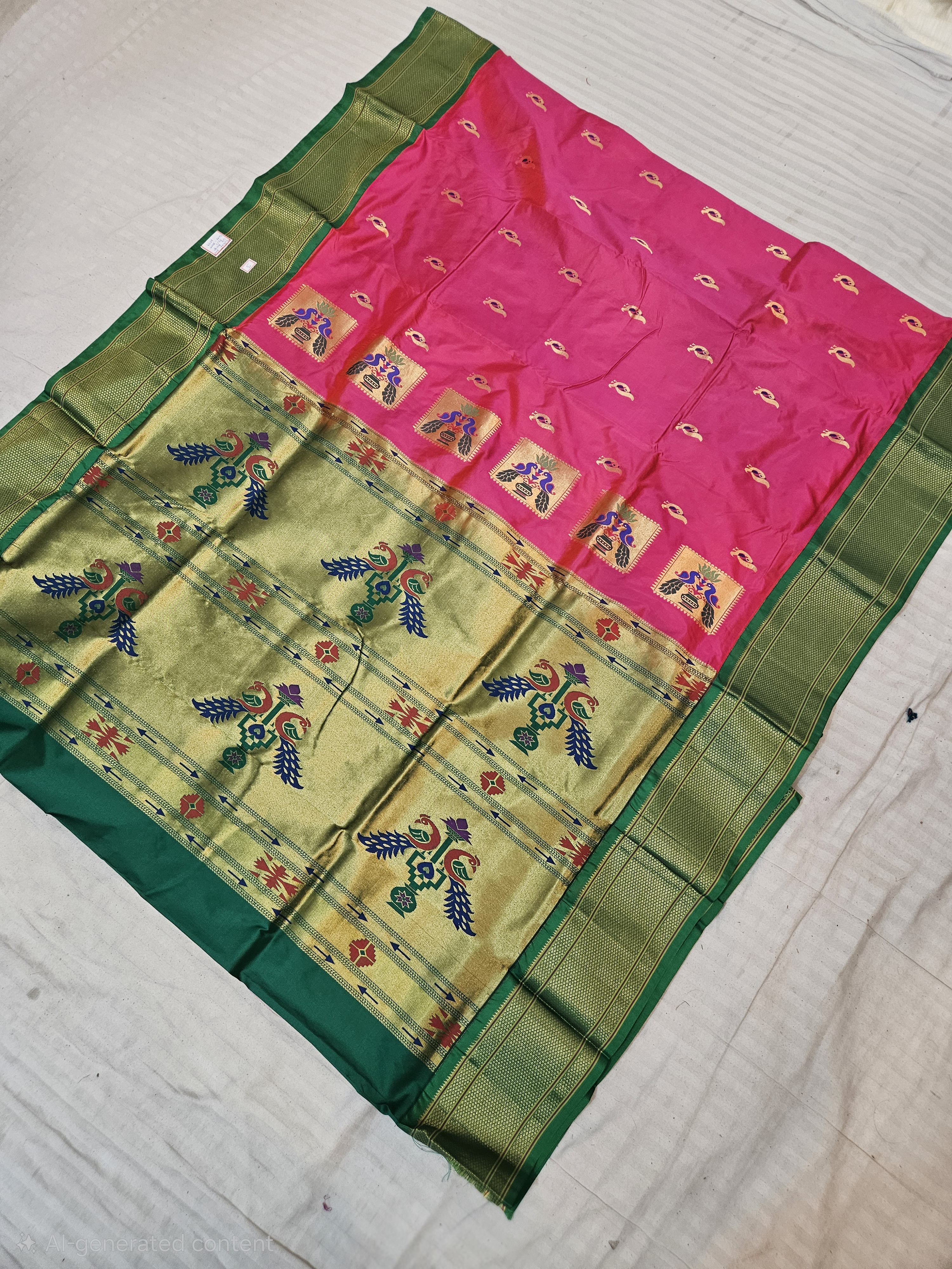 Pink Dual Tone with Yellow Pure Mulberry Silk Paithani Peacock Zari Pallu Saree