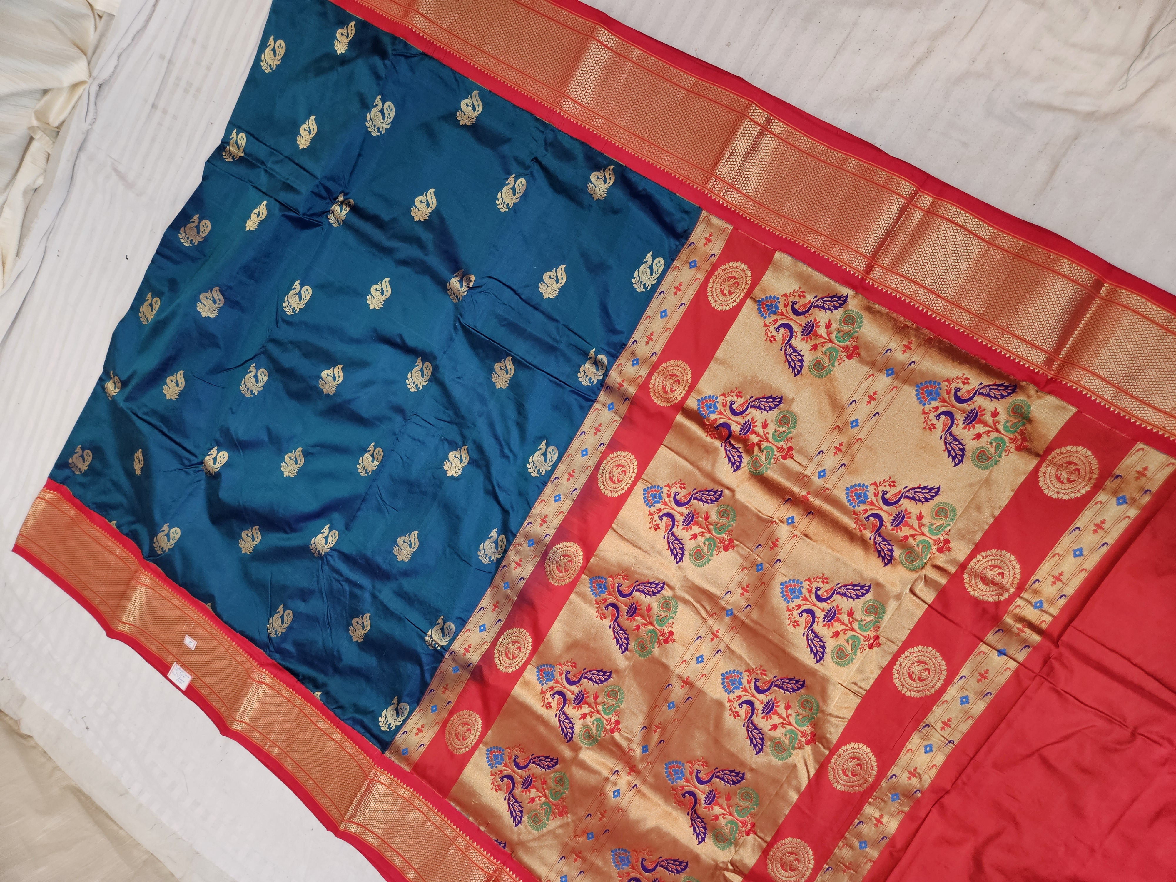 Krishna Blue Pure Mulberry Silk Paithani Peacock Zari Pallu Saree